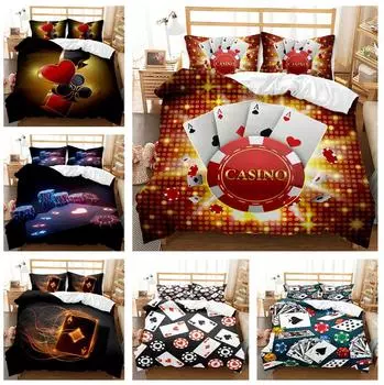 Комплект постельного белья с 3D-фишками для покера, индивидуальный узор, пуховый пододеяльник, наволочка, 2/3 шт., двуспальная кровать для мальчика, мужчины, мягкий домашний текстиль DE 100x135cm