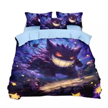 Комплект постельного белья с 3D-принтом Pokemon Gengar, мультяшный аниме-покемон, пододеяльник, наволочка для мальчиков и девочек, для детей и взрослых, одеяло C 135x200cm 2pcs