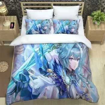Комплект постельного белья с 3D аниме Genshin Impact, пододеяльник, комплект постельного белья, пододеяльник, наволочка, одеяло размера «king-size», комплект постельного белья для мальчиков и взрослых 135X200cm-2pcs