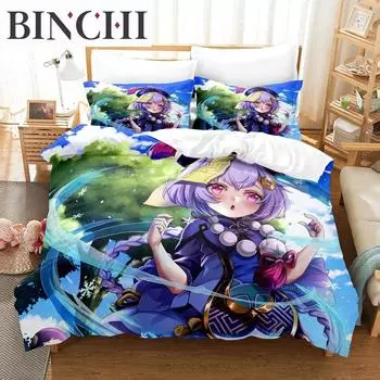 Комплект постельного белья с 3D-принтом и мультяшным принтом Genshin Impact Game, 3D-набор пододеяльников, постельное белье для мальчиков, декор для постельного белья EU single(135x200cm)
