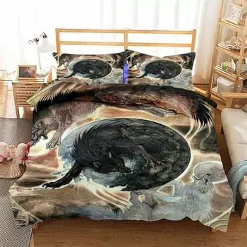Комплект постельного белья с 3D-принтом «Викинг Волк Татуировка Дракон Руна» Пододеяльники Наволочки Цельный стеганый плед Комплекты постельного белья Постельное белье K351 EU single(135x200cm)