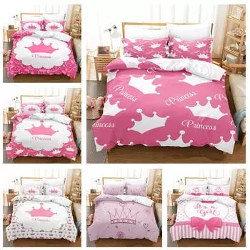 Комплект постельного белья с 3D-принтом «Корона» розового цвета для комнаты принцессы для девочек, пододеяльник и наволочка 2/3 шт., односпальная двуспальная кровать, все размеры, комплект пододеяльников, подарок DE 100x135cm