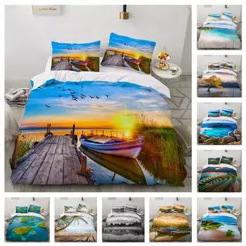 Комплект постельного белья с 3D-изображением пейзажа, двуспальная кровать, пододеяльник, наволочка 2/3 шт., пододеяльник с рисунком «Океан, лето, прохлада», подарок Baby 100x135cm