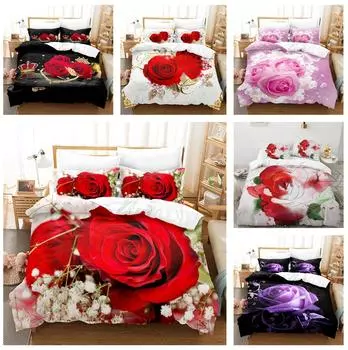 Комплект постельного белья с 3D розами для девочек и женщин, пуховые пододеяльники, наволочки 2/3 шт., подарок на День святого Валентина, романтическое любовное покрывало Baby 100x135cm
