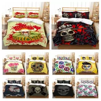 Комплект постельного белья с 3D рисунком черепа, домашняя постельная одежда, одноместное двуспальное покрывало, комплект пододеяльников для детей и подростков UK Single 135x200cm