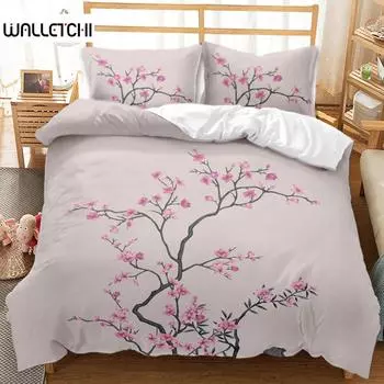 Комплект постельного белья с 3D-цветком Spring Peach Blossom, комплект постельного белья Queen King Size, микрофибра, ветки, лепестки, розовый цветочный чехол EU single(135x200cm)