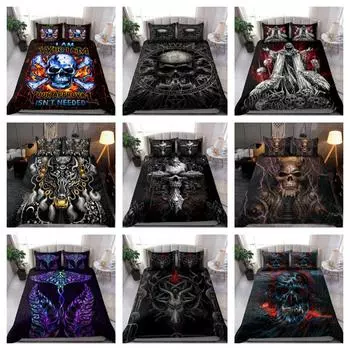 Комплект постельного белья с 3D принтом ЧЕРЕПА, мягкий пододеяльник, постельная одежда, подарок Single 135x200cm