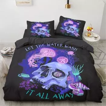 Комплект постельного белья с 3D рисунком черепа в стиле аниме для мальчиков и девочек, размер Twin Queen Size, пододеяльник, наволочка, кровать, модный домашний текстиль для детей и взрослых DE 135x200cm