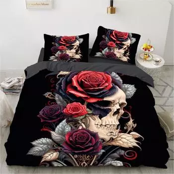 Комплект постельного белья с 3D-принтом в виде черепа, 3 шт., односпальное, двуспальное, пододеяльник, наволочка для дома DE 135x200cm