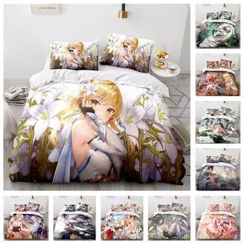 Комплект постельного белья с 3D-мультяшной девочкой в стиле аниме, пододеяльник, наволочки из 2/3 предметов, подарок для подростков и детей, роскошное покрывало Baby 100x135cm