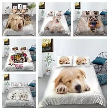 Комплект постельного белья с 3D-серией собак, пододеяльник с рисунком животных, наволочка из 2 или 3 предметов, подходит для украшения дома в комнатах для любителей животных Baby 100x135cm