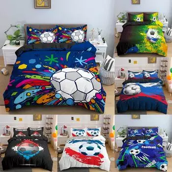 Комплект постельного белья с 3D цифровой печатью для спальни, пододеяльник для футбола, наволочка, постельное белье, односпальная двуспальная кровать, полный размер, 2/3 шт., микрофибра DE 100x135cm