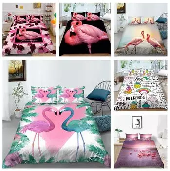 Комплект постельного белья с 3D фламинго, цифровая печать высокой четкости, пододеяльник с животными, наволочка, 2 или 3 шт., AU240 * 270, очень большой размер, украшение для дома Baby 100x135cm