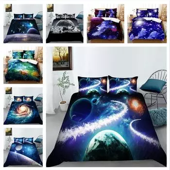Комплект постельного белья с 3D планетой, узором звездного неба, пододеяльник, наволочка, 2 или 3 предмета, ткань из микрофибры, мягкое и удобное украшение для дома Baby 100x135cm