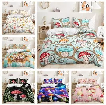 Комплект постельного белья с 3D-грибами в деревенском стиле с пододеяльником и наволочкой из 2/3 предметов для односпальной двуспальной кровати, роскошный домашний текстиль в подарок Baby 100x135cm