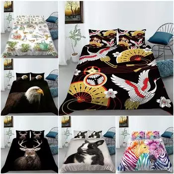 Комплект постельного белья с 3D цифровой печатью Пододеяльник и наволочка Односпальная двуспальная кровать Полноразмерное постельное белье с рисунком животных на молнии Чистое удобное постельное белье DE 100x135cm
