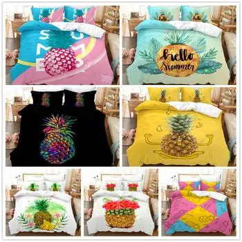 Комплект постельного белья с 3D фруктовым принтом, тема ананаса, пододеяльник, наволочка, двуспальная кровать, полноразмерное покрывало, моющаяся молния, удобное украшение для дома Baby 100x135cm