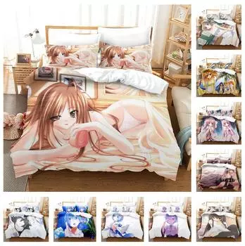 Комплект постельного белья с 3D-мультяшной девочкой, аниме-одеяло, наволочка, 2/3 шт., мягкая быстросохнущая ткань, милый узор, чехол, подарок, односпальная кровать, двуспальная кровать Baby 100x135cm