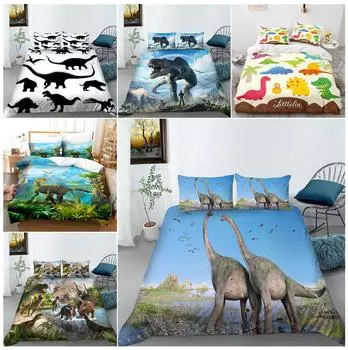 Комплект постельного белья с 3D принтом динозавра, постельное белье для спальни, одеяло и наволочка 3/2, удобное украшение для домашнего постельного белья DE 100x135cm