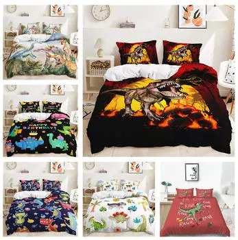 Комплект постельного белья с 3D динозавром, доисторические животные, для мальчиков, пододеяльник, двойной, EU135 * 200, полноразмерный, быстросохнущий, на молнии, для домашнего интерьера DE 100x135cm