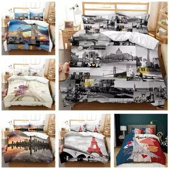Комплект постельного белья с 3D архитектурным узором, постельное белье для спальни, мягкий пододеяльник, наволочка, 2 или 3 предмета полноразмерного украшения дома Baby 100x135cm