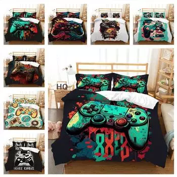 Комплект постельного белья с 3D-плеером, игровая ручка, пододеяльник, наволочка, 2/3 шт., подходит для любителей игр, для мальчиков, для мужчин, для комнаты, на молнии, украшение для дома Baby 100x135cm