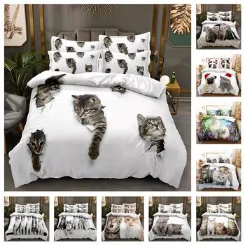 Комплект постельного белья с 3D животными, милый пуховый пододеяльник с котом или собакой DE135 * 200, полноразмерный роскошный пододеяльник, молодежный белый постельное белье Baby 100x135cm