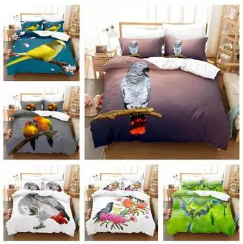 Комплект постельного белья с 3D-попугаем, пуховое одеяло с птицами и животными, наволочка из 2/3 предметов, односпальная двуспальная кровать, роскошный домашний текстиль, комплект постельного белья, подарок Baby 100x135cm