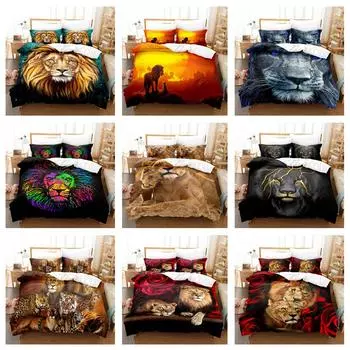 Комплект постельного белья с 3D львом, пододеяльник для комнаты для мальчиков, 2/3 шт., мягкая молния, AU180 * 210, полноразмерное украшение из микрофибры для спальни DE 100x135cm
