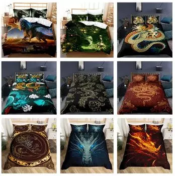 Комплект постельного белья с 3D-принтом «Дракон», пододеяльник и наволочка из пуха для животных, 2/3 шт., двуспальная кровать размера «king-size», все размеры, комплект пододеяльников для мужчин, подарок Baby 100x135cm