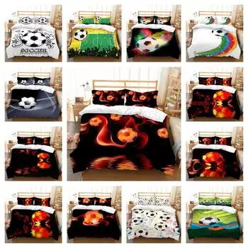 Комплект постельного белья с 3D футбольным принтом, комплект покрывал для спальни, домашний декор, текстиль, покрывала, наволочка, детская моющаяся теплая микрофибра UK Single 135x200cm