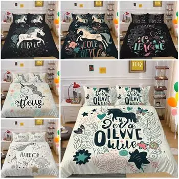 Комплект постельного белья с 3D-цифровой печатью в виде единорога, пододеяльник, наволочка, комплект постельного белья европейского стандарта, односпальная/двуспальная кровать, украшение для дома Baby 100x135cm