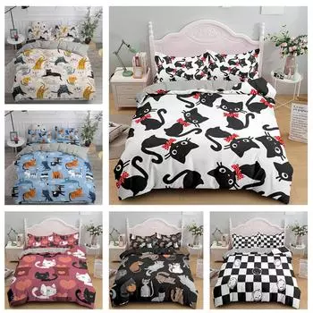 Комплект постельного белья с 3D-мультяшным котом, милый питомец, пододеяльник, наволочка, 2/3 шт., односпальная двуспальная кровать, комплект покрывала, подарок для девочки, домашний текстиль Baby 100x135cm