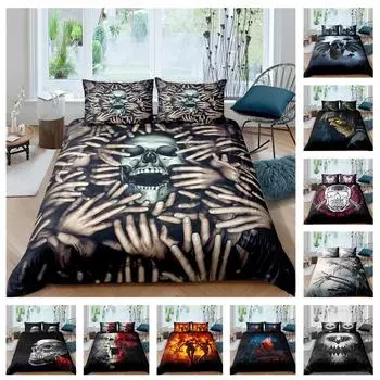 Комплект постельного белья с 3D черепом и рисунком террора, пододеяльник, наволочка, 2 или 3 предмета, DE135 * 2, очень большой мягкий предмет для Хэллоуина, украшение для дома Baby 100x135cm