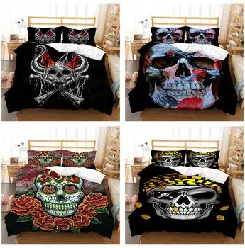 Комплект постельного белья с 3D принтом черепа, пододеяльник с черепом, наволочка, 2/3 шт., ткань из микрофибры, полный размер, украшение для дома Baby 100x135cm