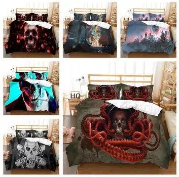 Комплект постельного белья с 3D-ужасом и черепом. Черная серия с головой черепа. Одеяла и наволочки из сверхтонкой волокнистой ткани для мягкого украшения дома. Baby 100x135cm