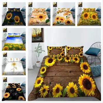 Комплект постельного белья с 3D рисунком подсолнуха, пододеяльник с цветочным узором, наволочка, 2 или 3 шт., ткань из микрофибры, мягкое и удобное украшение для дома Baby 100x135cm