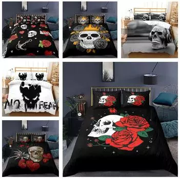 Комплект постельного белья с 3D черепом и рисунком ужасов, пододеяльник, наволочка, 2 или 3 шт., AU240 * 270, крупногабаритное украшение для дома Baby 100x135cm