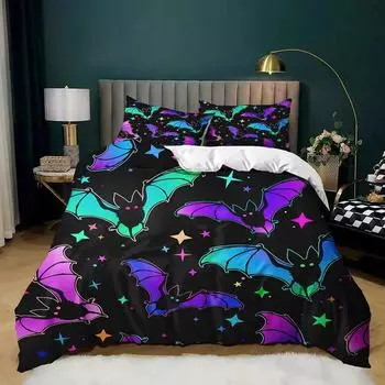 Комплект постельного белья с 3D-черепом, хеллоуинские летучие мыши, пододеяльник с черепом, комплект одеяла из полиэстера, двойной комплект постельного белья King Queen, детский комплект постельного белья из полиэстера 70x133cm 2pcs