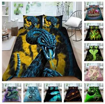 Комплект постельного белья с 3D-принтом змеи Ужасающие животные Постельное белье и наволочки 2/3 шт. Комната для мальчиков в полный размер с застежкой-молнией для легкой чистки Украшение дома DE 100x135cm