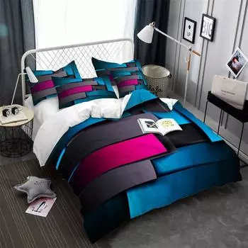 Комплект постельного белья с 3D-геометрическим принтом, стереоскопический цветной прямоугольник размера King Queen, пододеяльник с наволочкой для подростков 70x133cm 2pcs