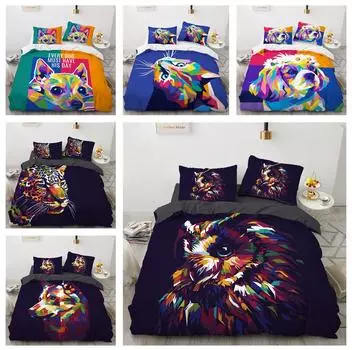 Комплект постельного белья с 3D-животными из микрофибры с принтом HD, пододеяльник, наволочка, 2/3 шт., двуспальная кровать King Queen, покрывало Baby 100x135cm