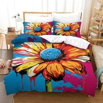 Комплект постельного белья с 3D-цветочным узором в виде хризантемы, односпальная кровать, простыня, пододеяльник, наволочка, детский, взрослый, модный домашний текстиль и трикотаж DE 135x200cm