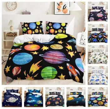 Комплект постельного белья с 3D планетой «Космический космонавт», пододеяльник и наволочка, 2/3 шт. DE135 * 200, украшение для комнаты для энтузиастов космоса UK Single 135x200cm