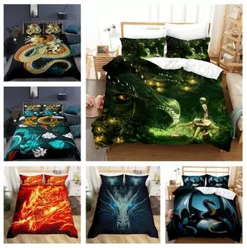 Комплект постельного белья с 3D рисунком дракона, пододеяльник с гигантским животным, 2/3 шт., DE135 * 200, полноразмерная детская комната, моющееся, мягкое украшение для дома Baby 100x135cm