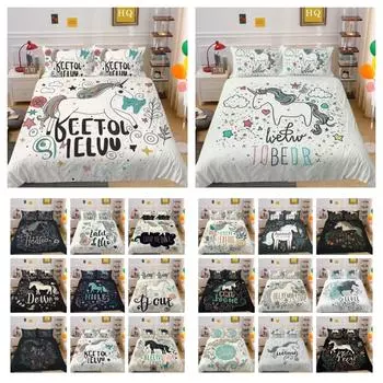 Комплект постельного белья с 3D принтом единорога, домашний текстиль, один размер, микрофибра для подростков, мягкий высококачественный комплект постельного белья, чехол UK Single 135x200cm