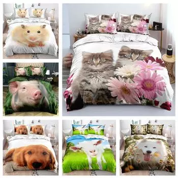 Комплект постельного белья с 3D-животными, пух для домашних животных, пододеяльник, наволочка, 2/3 шт., покрывало для кровати размера «king-size», быстросохнущий домашний текстиль Baby 100x135cm