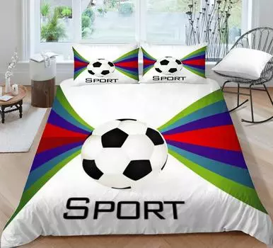 Комплект постельного белья с 3D футбольным принтом, 2/3 шт., пододеяльник, покрывало, мягкий дышащий домашний текстиль, наволочка, моющийся полиэстер Single 135x200cm