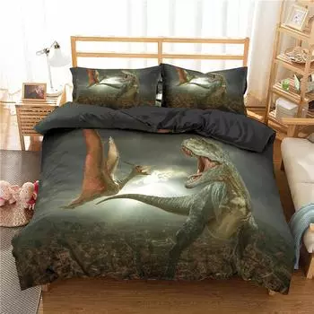 Комплект постельного белья с 3D-принтом «Динозавр» для двуспальной кровати размера «king-size» с изображением животных для детей, мальчиков и девочек-подростков из полиэстера 70x133cm 2pcs