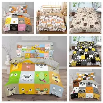 Комплект постельного белья с 3D мультяшными животными, пуховым одеялом и наволочкой из кошачьего пуха, 2/3 предмета, милое домашнее украшение в натуральную величину из Австралии, ЕС, Германии, США и Великобритании UK Single 135x200cm